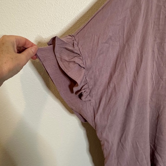 Three Bird Nest Ruffle V Neck Top Blouse Size L Mauve Pink Oversized Boho NEW - Picture 5 of 8